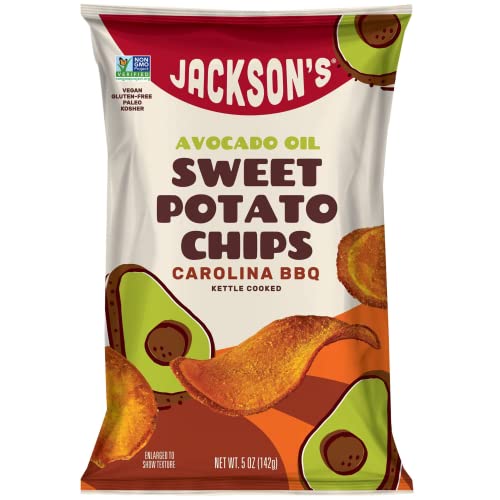 Jackson’s Sweet Potato Carolina Bbq Kettle Chips Made With Premium Avocado Oil (5 Oz, Pack Of 7) - Allergen-Friendly, Gluten Free, Peanut Free, Vegan, Paleo Friendly - Shark Tank Product #TOP8