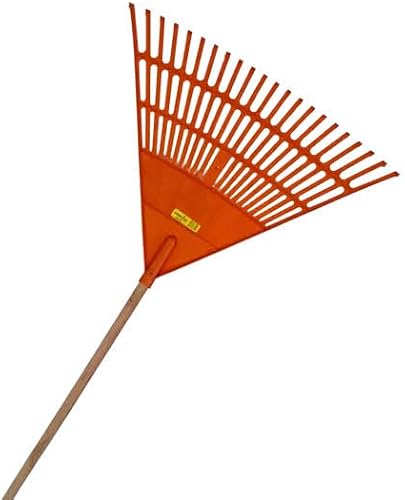 plastic orange leaf broom wooden handle