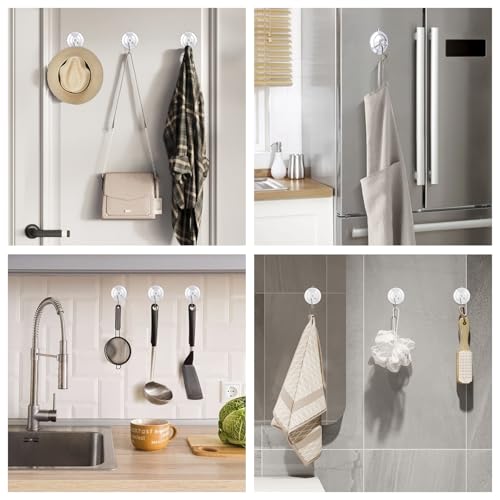 KORCCI Suction Hooks 12 Pack – Heavy Duty Clear Suction Cup Hooks, Reusable & Removable, 4.5KG Strong Hold with Stainless Steel Hook, for Bathroom, Shower, Window, Kitchen, Tile