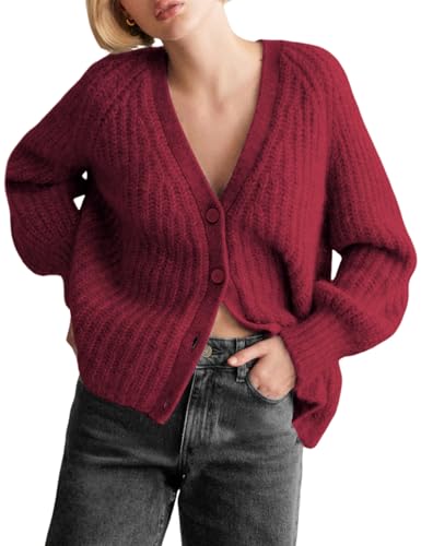 Wyeysyt Womens Cardigan Sweater Button Down Chunky Soft Knit Sweater Open Front V-Neck Long Sleeve Casual Cardigan
