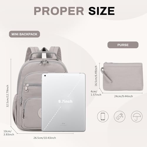 Image of Sisipoet Small Backpack for Women, 2PCS Mini Backpack for Ladies Bookbag Purse for Women with Mini Wallet and Luggage Strap, Gray