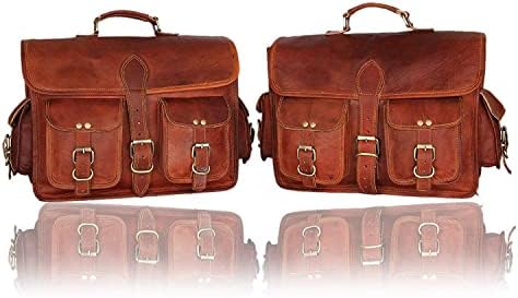 KGN HANDICRAFT Saddle Bags Motorcycles Bike Powersports Accessories Road Bicycle 15 Inches Pair Leather Brown Scooter Panniers Saddlebags Saddle Rear Rack Bag Panniers for Tool Gear Pouch