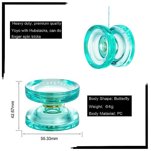 magicyoyo k2 responsive yoyo - great for kids and beginners with smooth spins and fingerspin design - with storage glove bag and 12 yo-yo strings - crystal green