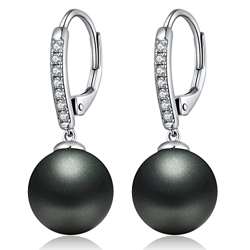Han han Pendientes colgantes de perlas de plata de ley 925 para mujer, chapados en oro blanco de 18 quilates, aretes de perlas de diamante de circonita cúbica 5A+, regalo de joyería de perlas para