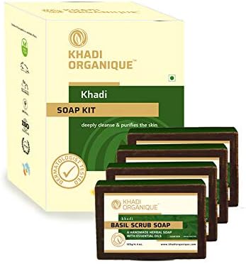 Pure Natural Herbal & Handmade Basil Scrub Soap Combo Kit Pack of 4 500gm