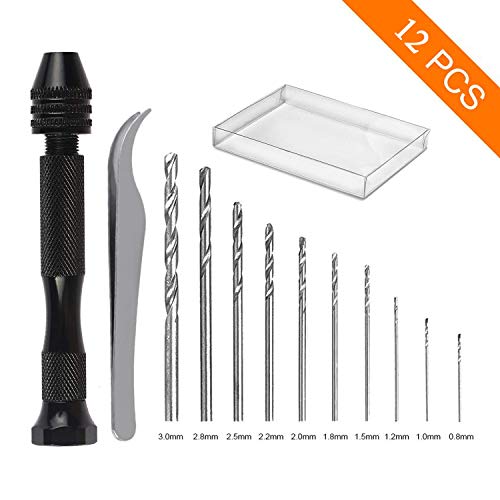 Vetoo 12 Pcs Mini Pin Vise Hand Drill Bits, Hobby Hand Drill Kit