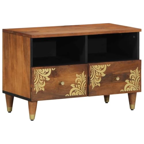 vidaXL Meuble TV Marron Miel 70 x 33 x 46 cm Bois de Mangue Massif, Salon, Meuble réctangulaire, Rangement média Moderne, déco Fonctionnelle, étagère...