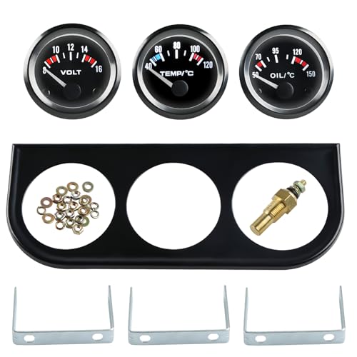 Waterwich WATERWICH-SK-SU859 Triple Gauge Kit 2 Inch 52Mm Car Meter Auto Gauge 3 In 1(Voltmeter + Water Temperature Gauge + Oil Temperature Gauge Dc 12V cover
