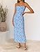 ZESICA Women's 2026 Summer Floral Strapless Maxi Sun Dress Bodycon Beach Vacation Wedding Guest Formal Cocktail Party Dresses, Blue, L