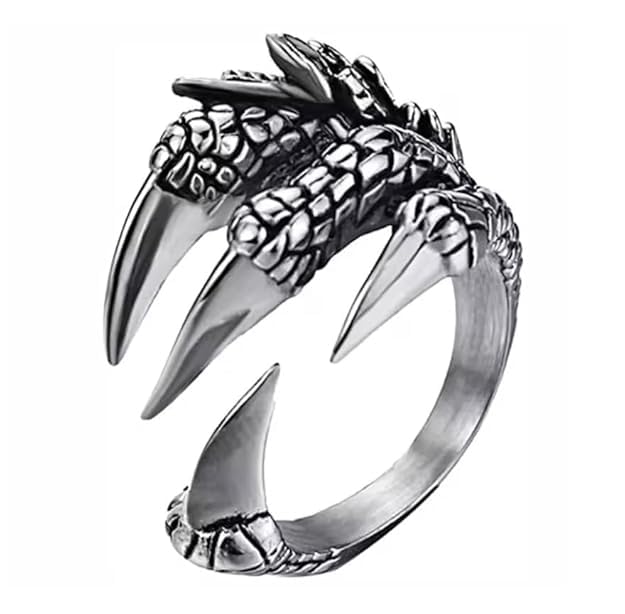 Unisex Stylish Silver Color Stainless Steel Adjustable Funky Dragon Eagle/Vulture Claw Thumb Open Cuff Finger Knuckle Ring (Free Size)-image-8