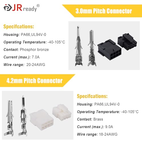 Image of JRready 3.0 /4.2mm Pitch Two Types 2 4 6 8 Circuits Male & Female Receptacle Plug Connector Kit with Crimp Tool,Compatible with Molex Micro-Fit 3.0 and Mini-Fit Jr Connector,Free Hanging,ST6492