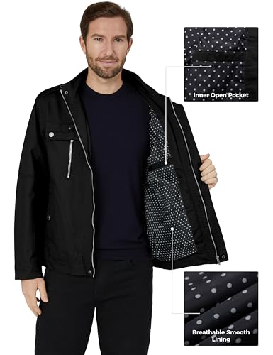 Image of Wantdo Men's Cotton Lightweight Military Jacket Casual Windbreaker | Stand Collar,5 Pockets,Windproof,Snap Cuffs,Spring Fall Daily Commute Work Outdoor Wear,Regular Fit,Versatile Outerwear