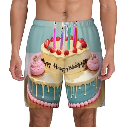 Short de bain homme motif gâteau d'anniversaire et doublure compression