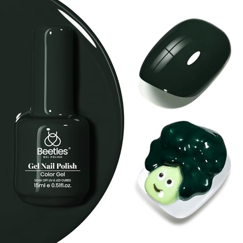 Beetles Green Gel Nail Polish, 15ML 0.51OZ Dark Green Color