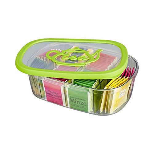 Snips, Green Tea Bag Airtight Storage Box with Removable Dividers, 11.22
