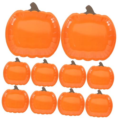 HAKIDZEL 10個ハロウィンパーティー用かぼちゃ形状使い捨て紙皿 秋の感謝祭デザートプレート パーティー用品耐久性ありおしゃれな南瓜紙皿