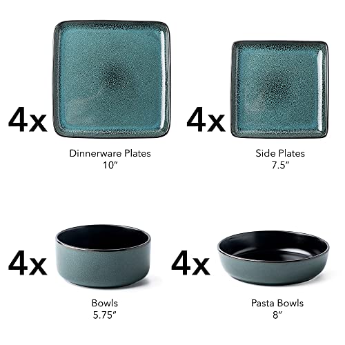 Arora 491765 Flackar Square Stoneware 16Pc Double Bowl Dinnerware Set thumb #1