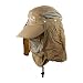 Khaki UV 50+ Protection Outdoor Multifunctional Flap Hat Neck Protection Cap with Removable Sun Shield and Mask Perfect for Fishing Hiking Garden Work Activities
