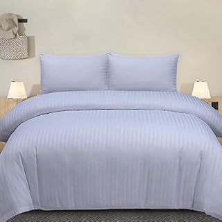 DTEX HOMES 300 Thread Count 100% Egyptian Cotton Satin Stripes Super King Duvet Cover Set Hotel Quality