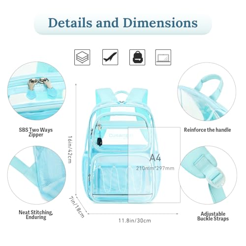 Image of Cusangel Large Clear backpack for girls Lady,16in 6Age+ TPU Plastic Bookbag