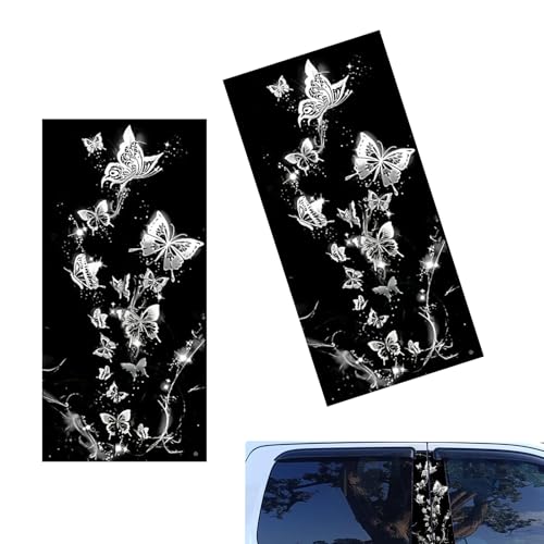 YAWUROU 2 PCS Car B Pillar Stickers, Waterproof Butterfly Design Automotive Door Pillar Decor Decals, Self-Adhesive Car Side Scratch Cover Decal, Universal for Most Cars (White)