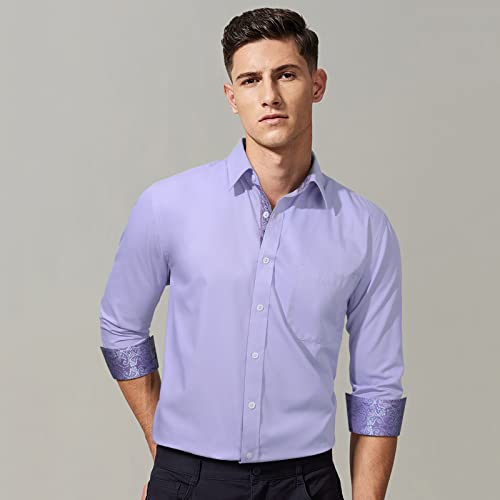 Image of HISDERN Mens Business Dress Shirts Long Sleeve Casual Button Down Shirt Formal Inner Collar Contrast Shirt for Men Wedding