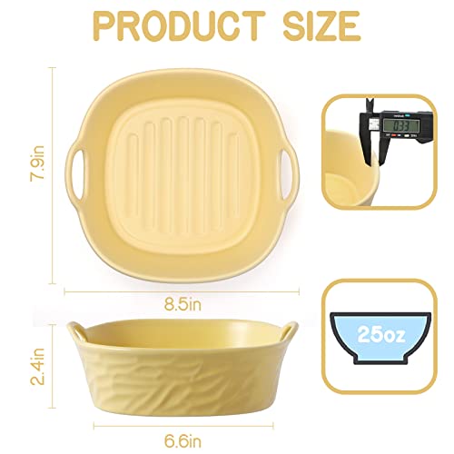 2-Pack Reusable Air Fryer Liners Square, 8.5 Inch Ceramic Baking Pans, Food Safe Air Fryer Accessories, Replacement For Silicone Air Fryer Liners (8.5 Inch Square: Yellow+Green) #TOP2