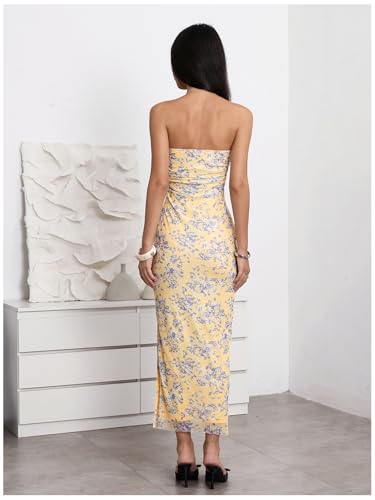 Image of Milumia Women's 2026 Summer Floral Bodycon Maxi Dress Strapless Tube Top Long Dresses Wedding Guest Party
