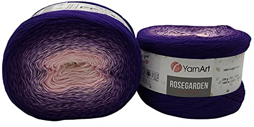 YarnArt Rosegarden, 500 Gramm Bobbel Wolle Farbverlauf, 100% Baumwolle, Bobble Strickwolle Mehrfarbig (lila flieder rosa 321)