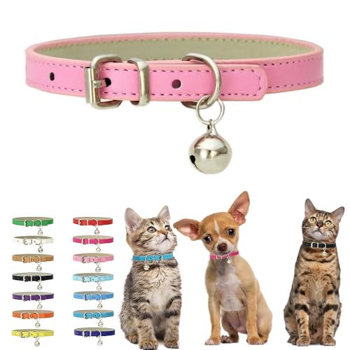 Collier rose pour chaton avec clochette, collier en cuir synthétique souple avec boucle réglable pour petit chien, taille XXS XS minuscule femelle, mâle,...
