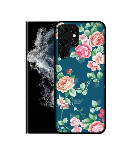 Image of Vintage Floral Design Premium 2D Printed Metal Back Case Cover for Samsung Galaxy S22 Ultra 5G