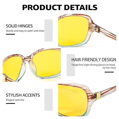 SIPHEW Night Driving Glasses for Women, Polarized Anti-Glare Yellow Lens Reduces Headlight Glare & Eye Strain for Nighttime3