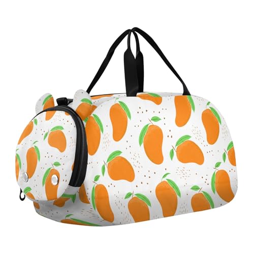 Mango Leaves Dots White Kids Travel Duffel Bag for Boys Girls Overnight Weekend Tote Bag with Shoes Compartment for Dance Gym Sports