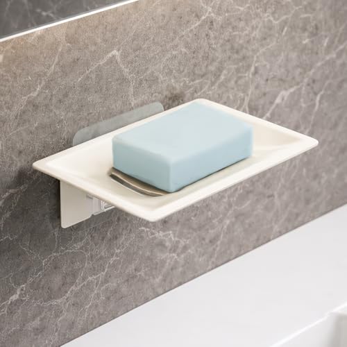 Image of MIORAH Self Adhesive Soap Holder for Bathroom Wall - Strong Grip Soap Stand for Bathroom, No Drill Wall Mounted Soap Dish with Drain Tray, Bathroom Soap Holder & Soap Case