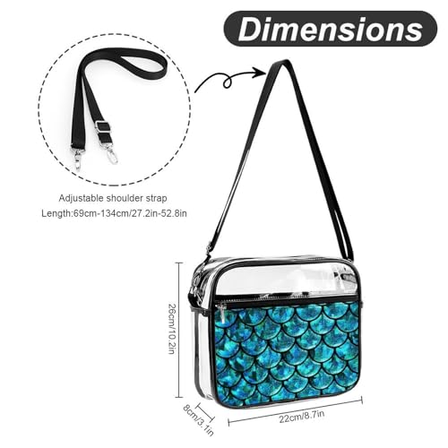 Blilng Fish Dragon Scales Large Crossbody Bag Clear Stadium Bag Anti-Theft Side Shoulder Bags Messenger Bag with 2 Compartments2