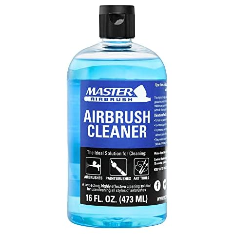 Master Airbrush Cleaner, 16-Ounce Pint Bottle - Fast Acting Cleaning Solution, Quickly Remove Water-Based Acrylic Paint, Watercolor, Makeup - Clean Clogged Airbrushes, Brushes, Artist Tools Cover