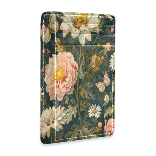 Daisy Flowers Card Holder Slim Front Pocket Wallet Minimalist RFID Blocking Credit Card Case for Women Men