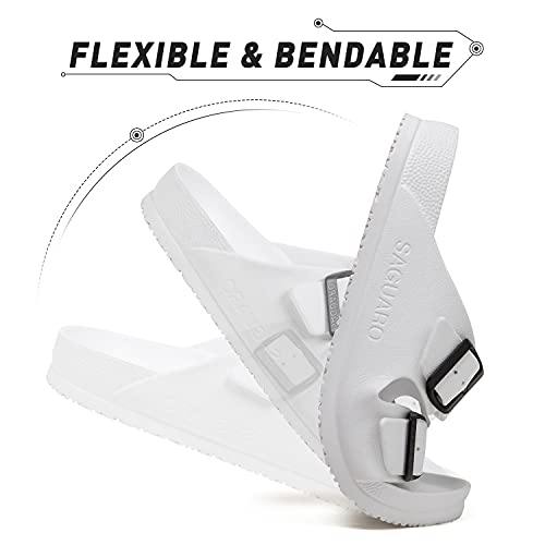 Saguaro Women's Men's Summer Slides Adjustable Double Buckle Beach Sandals Breathable Comfortable Outdoor Slippers Floral White Us 6.5 Women / 4.5 Men #TOP4