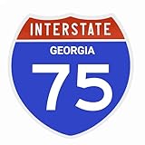 Interstate 75 Road Sign Replica | Personalized Travel Sign Board | Home, Office and Workspace Decor | Blue & Red Background with White Text - GEORGIA (Adhesive pad Included) - 8.53" x 8.54"
