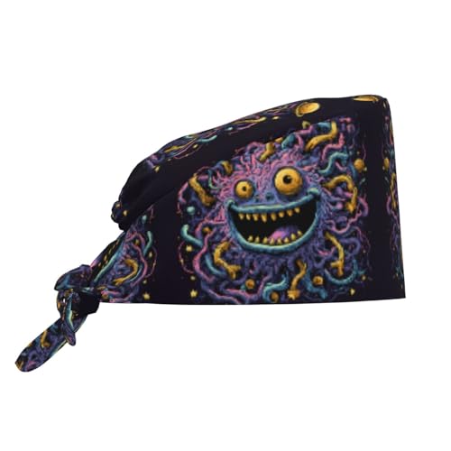 MROWYC Dopamine Smiling Monster Printed Work Cap and Breathable Sanitary Cap, Suitable for Catering, Hairdressing and Showering. Black