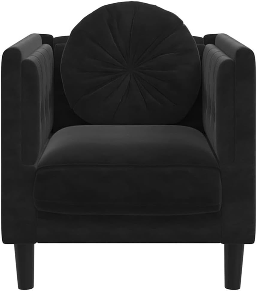 BOWERY HILL Contemporary Velvet Accent Chair, Black Polyester Fabric, Soft-Touch Finish, Rectangular Design, Durable Solid Wood Frame, Single Seating, Removable Cushion, Living Room Furniture
