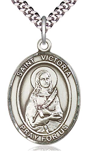 Heartland Store Men's Pewter Oval Saint Victoria Medal + 20 inch Rhodium Plate Chain & Clasp| USA Made