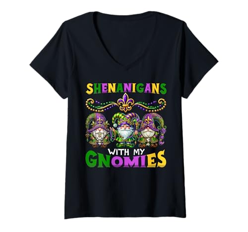 Mujer Disfraz de Gnomos de Mardi Gras Shenanigans With My Gnomies Squad Camiseta Cuello V