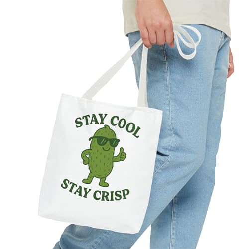 Stay Cool Stay Crisp Tote Bag, Funny Pickle Pun Reusable Grocery Bag, Cute Retro Pickle Design3