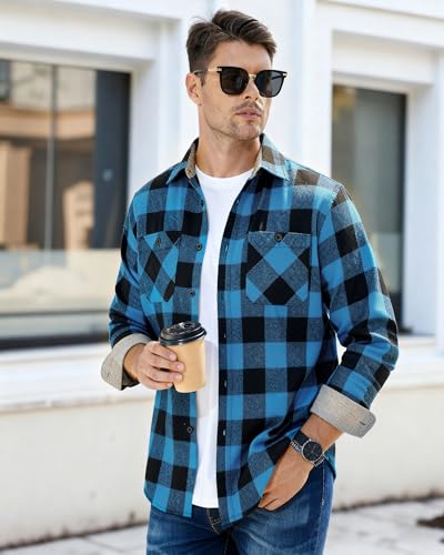 Image of WARHORSEE Flannel Shirt for Men Long Sleeve Button Down Plaid Shirts