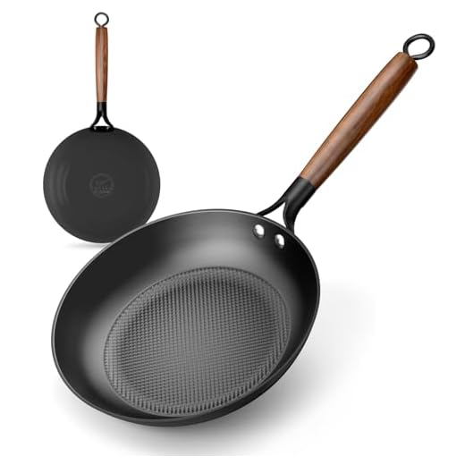 YUTANN Gusseisenpfanne 28 cm, Bratpfanne aus Massivem Gusseisen, Vorgewürzt und Gleichmäßige Wärmeverteilung für Induktion Geeignet Gas Elektroherd, PFAS-Frei, PFOA-Frei, Natürliche Antihaftwirkung