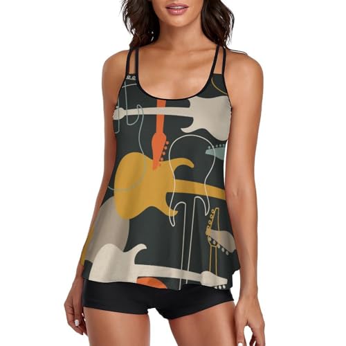 Guitare femme maillot de bain tankini trois pièces anti-frottement avec shorty