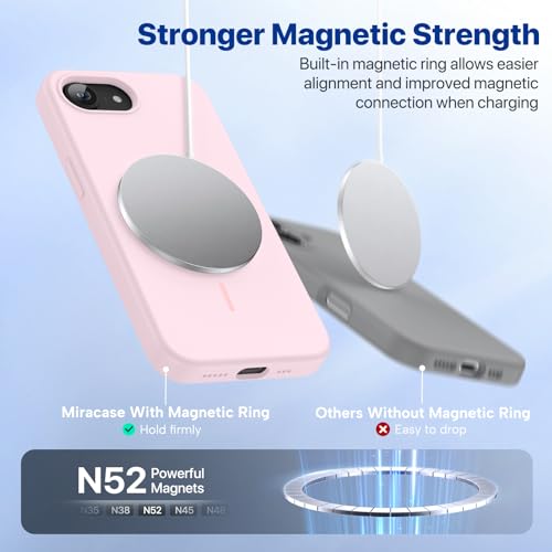 Image of Miracase Magnetic for iPhone 17e Case & iPhone 16e Case, [Soft Anti-Scratch Microfiber Lining], Compatible with MagSafe, Silicone Shockproof Protection Phone Case for iPhone 17e /16e, Sand Pink
