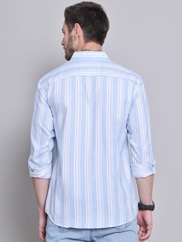 Image of Majestic Man Men Cotton Classic Slim Fit Opaque Striped Casual Shirt