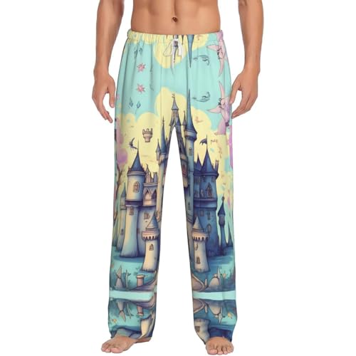 Men's Pajama Pants Bottoms - Fairytale Castle Print Comfy Lounge Pant, Perfect for Home and Lazy Weekends